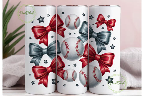 Baseball Bows 20oz Tumbler Wrap Sublimation PixelChick 