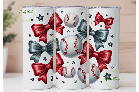 Baseball Bows 20oz Tumbler Wrap Sublimation PixelChick 