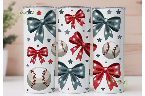 Baseball Bows 20oz Tumbler Wrap Sublimation PixelChick 