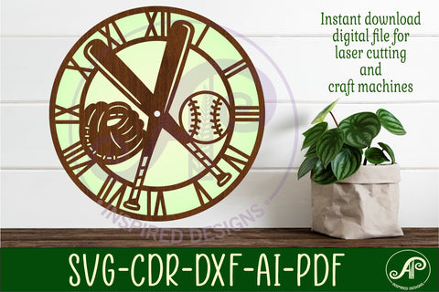 Baseball clock wall clock laser cut file SVG APInspireddesigns 