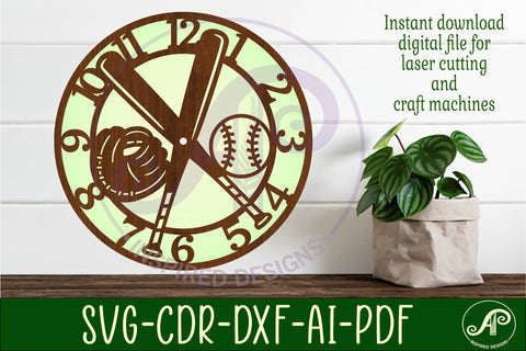 Baseball clock wall clock laser cut file SVG APInspireddesigns 