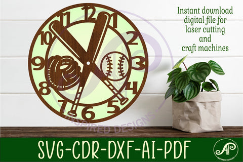 Baseball clock wall clock laser cut file SVG APInspireddesigns 