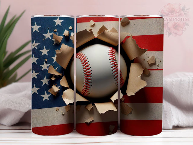Baseball Coming Out Of A Hole In A USA Flag 20oz Tumbler Wrap PNG, American Baseball Tumbler Png, Straight & Tapered Tumbler Wrap, Instant Digital Download Sublimation Li Zamperini 