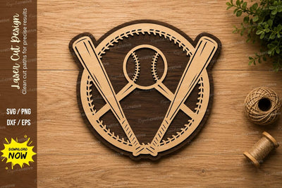 Baseball Crossed Bats Sports Emblem Laser Cut SVG File SVG Regulrcrative 