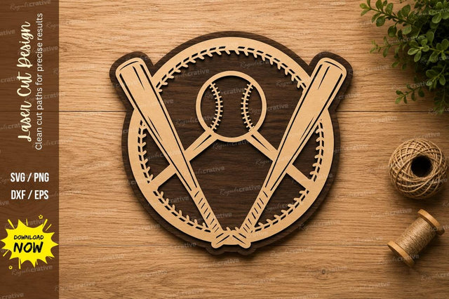 Baseball Crossed Bats Sports Emblem Laser Cut SVG File SVG Regulrcrative 