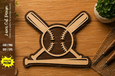 Baseball Crossed Bats SVG | Sports Laser Cut File | Glowforge CNC DXF PNG EPS SVG Regulrcrative 