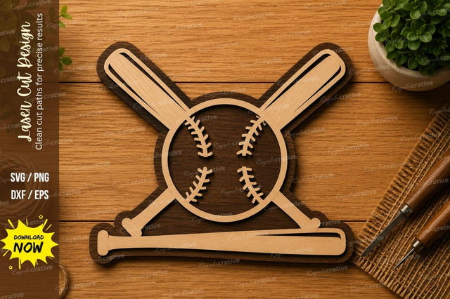 Baseball Crossed Bats SVG | Sports Laser Cut File | Glowforge CNC DXF PNG EPS SVG Regulrcrative 