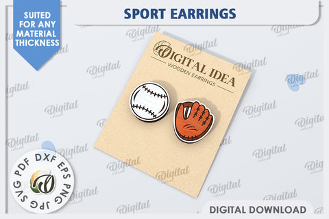 Baseball Earrings Laser Cut. Sports Stud Earrings SVG SVG Evgenyia Guschina 