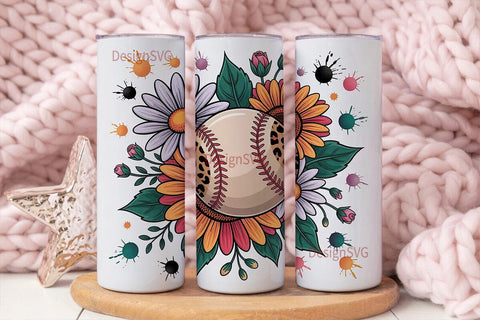 Baseball Floral 20oz Tumbler Wrap Sublimation DesignSVG 