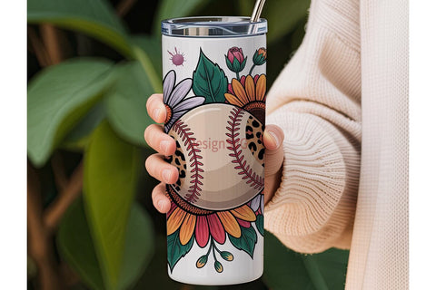 Baseball Floral 20oz Tumbler Wrap Sublimation DesignSVG 