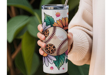 Baseball Floral 20oz Tumbler Wrap Sublimation DesignSVG 