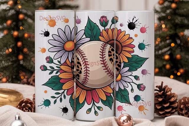 Baseball Floral 20oz Tumbler Wrap Sublimation DesignSVG 