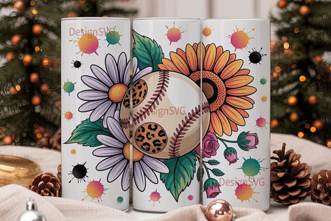 Baseball Floral 20oz Tumbler Wrap Sublimation DesignSVG 