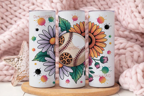 Baseball Floral 20oz Tumbler Wrap Sublimation DesignSVG 