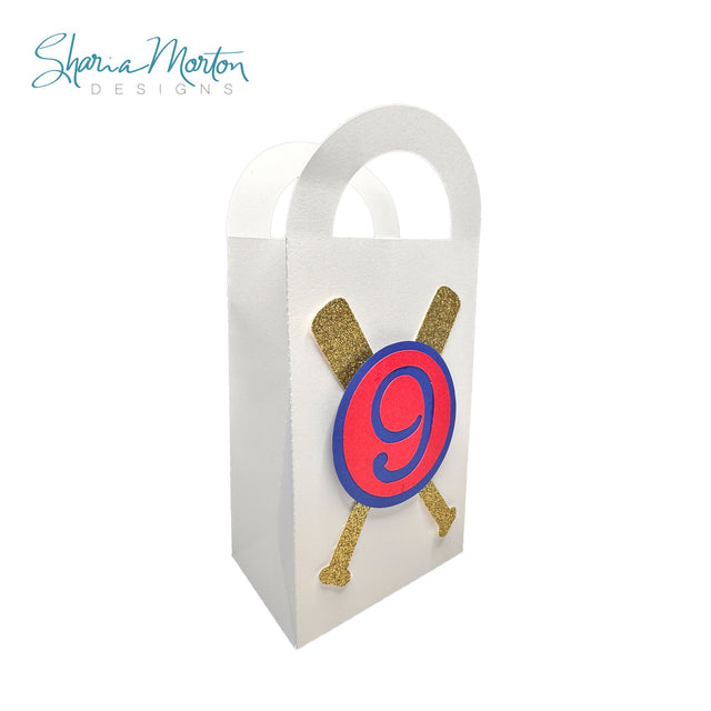 Baseball Gift Bag Silhouette Design with Crossed Bats and Custom Jersey Number SVG Sharia Morton Designs 