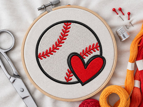 Baseball Heart Embroidery Design, Sports Love Machine Embroidery File, Game Day Sports Embroidery, 4 Size Embroidery/Applique DESIGNS DesignDestine 