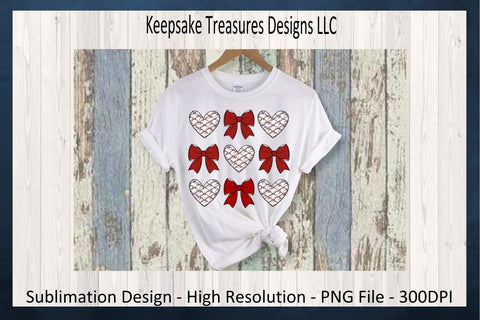 Baseball Hearts and Coquette Bows, Spring Sport, Sublimation PNG, Digital Download, PNG Printable Sublimation Keepsake Treasures Designs LLC. 