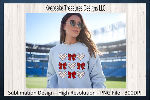 Baseball Hearts and Coquette Bows, Spring Sport, Sublimation PNG, Digital Download, PNG Printable Sublimation Keepsake Treasures Designs LLC. 