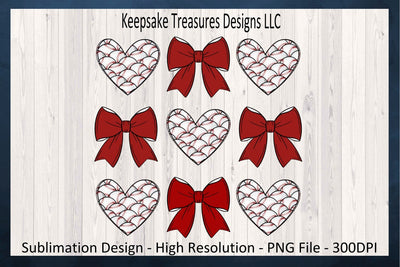 Baseball Hearts and Coquette Bows, Spring Sport, Sublimation PNG, Digital Download, PNG Printable Sublimation Keepsake Treasures Designs LLC. 