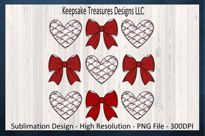 Baseball Hearts and Coquette Bows, Spring Sport, Sublimation PNG, Digital Download, PNG Printable Sublimation Keepsake Treasures Designs LLC. 