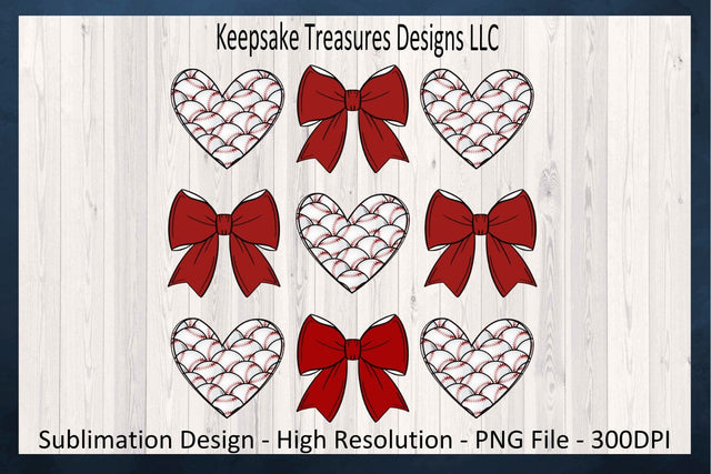 Baseball Hearts and Coquette Bows, Spring Sport, Sublimation PNG, Digital Download, PNG Printable Sublimation Keepsake Treasures Designs LLC. 