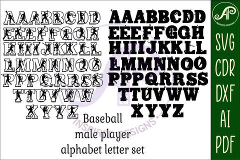 Baseball male player silhouette letters alphabet set x 50 SVG APInspireddesigns 