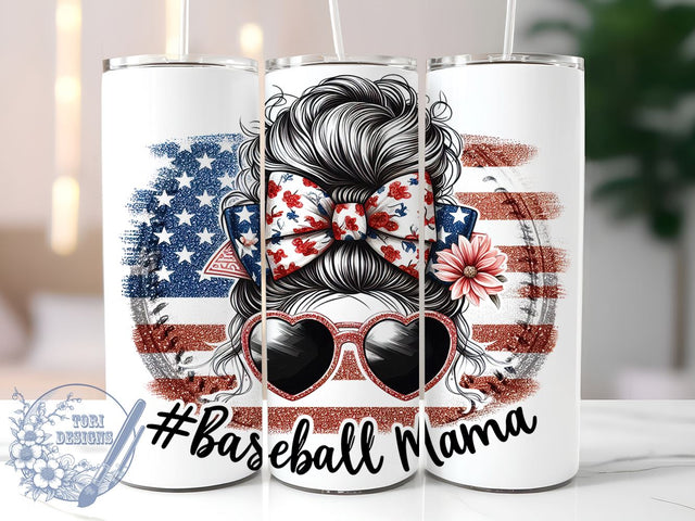Baseball Mama 20oz Skinny Tumbler, Baseball Mom Life Bun Hair Tumbler Png, Straight & Tapered Tumbler Wrap, Instant Digital Download Sublimation ToriDesigns 