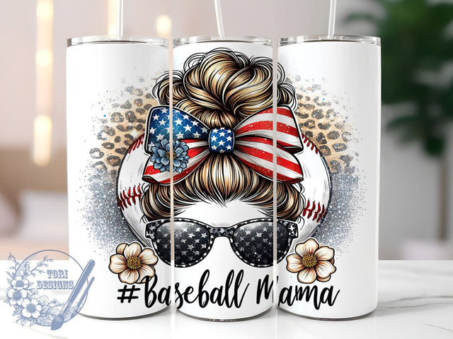 Baseball Mama 20oz Skinny Tumbler, Baseball Mom Life Bun Hair Tumbler Png, Straight & Tapered Tumbler Wrap, Instant Digital Download Sublimation ToriDesigns 