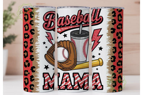 Baseball Mama Glitter Leopard Tumbler Sublimation PixelChick 