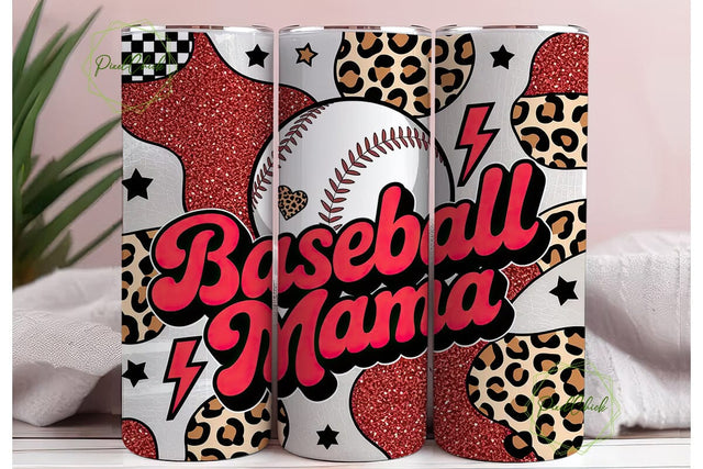 Baseball Mama Glitter Leopard Tumbler Sublimation PixelChick 