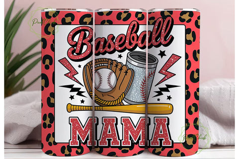 Baseball Mama Glitter Leopard Tumbler Sublimation PixelChick 