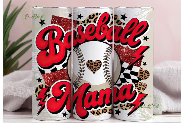Baseball Mama Glitter Leopard Tumbler Sublimation PixelChick 