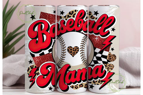 Baseball Mama Glitter Leopard Tumbler Sublimation PixelChick 