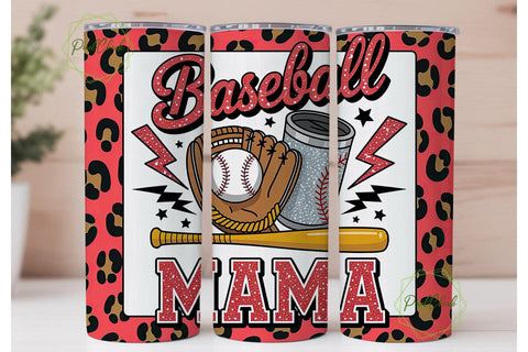Baseball Mama Glitter Leopard Tumbler Sublimation PixelChick 