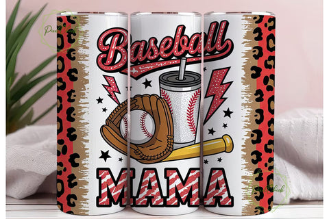 Baseball Mama Glitter Leopard Tumbler Sublimation PixelChick 