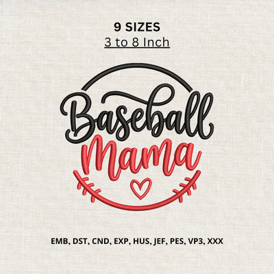 Baseball Mama Heart Machine Embroidery Design – Baseball Mom Game Day Embroidery File Embroidery/Applique DESIGNS PatternFeed8 