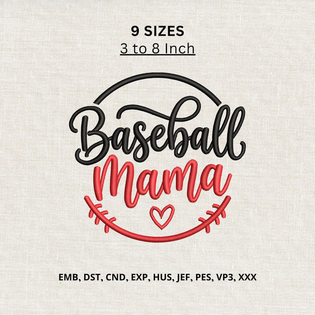 Baseball Mama Heart Machine Embroidery Design – Baseball Mom Game Day Embroidery File Embroidery/Applique DESIGNS PatternFeed8 