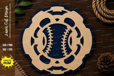 Baseball Mandala Monogram Frame Laser Cut SVG File SVG Regulrcrative 