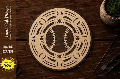Baseball Mandala Round Frame Laser Cut SVG File SVG Regulrcrative 