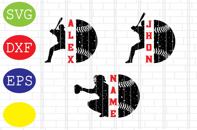 Baseball Men Custom Name Svg, Softball Silhouette, Softball File, Baseball Cut File, Sport Svg, Jpg, Eps, Dxf Files SVG DigitalSvgFiles 