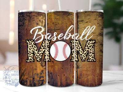 Baseball Mom 20oz Skinny Tumbler, Mom Leopard Tumbler Png, Straight & Tapered Tumbler Wrap, Instant Digital Download Sublimation ToriDesigns 