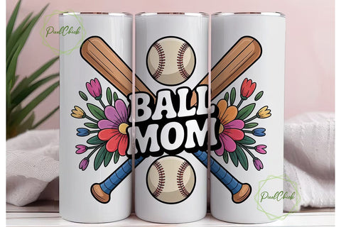 Baseball Mom 20oz Tumbler Wrap Sublimation PixelChick 