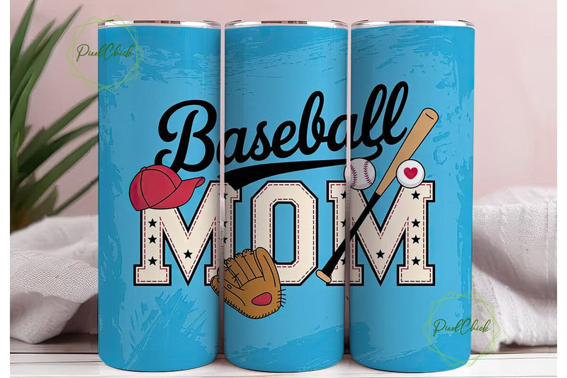 Baseball Mom 20oz Tumbler Wrap Sublimation PixelChick 