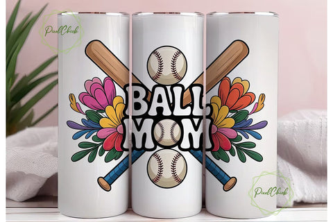 Baseball Mom 20oz Tumbler Wrap Sublimation PixelChick 