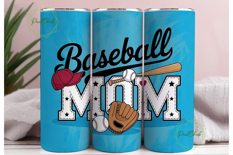 Baseball Mom 20oz Tumbler Wrap Sublimation PixelChick 