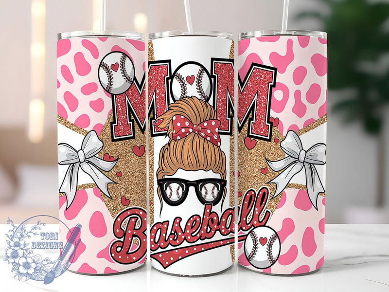Baseball Mom Coquette Bun Tumbler, Coquette Bun Wrap, 20oz Sublimation Wrap, Leopard Print Cup, Softball Mom Gift, Trendy Sports Design, Game Day Aesthetic Sublimation ToriDesigns 