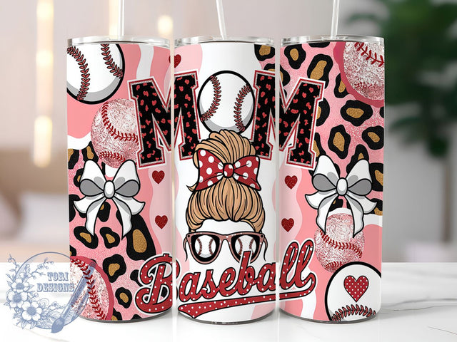 Baseball Mom Coquette Bun Tumbler, Coquette Bun Wrap, 20oz Sublimation Wrap, Leopard Print Cup, Softball Mom Gift, Trendy Sports Design, Game Day Aesthetic Sublimation ToriDesigns 