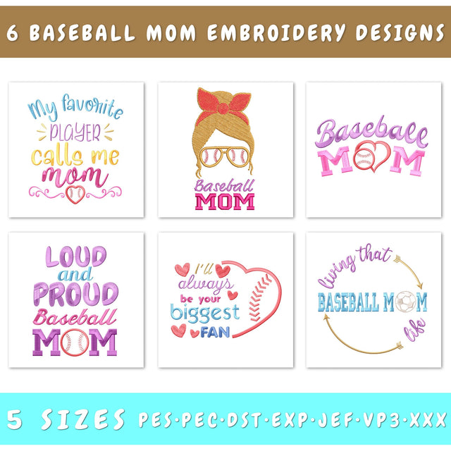 Baseball Mom Embroidery Bundle, 6 Designs, Baseball Quotes, Mama Embroidery, Sports Mom, Baseball Gifts Embroidery/Applique DESIGNS HappyDesignStudio 