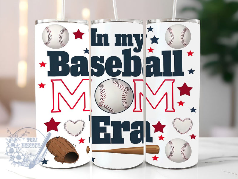 Baseball Mom Era 20oz Skinny Tumbler, Baseball Tumbler Png, Straight & Tapered Tumbler Wrap, Instant Digital Download Sublimation ToriDesigns 