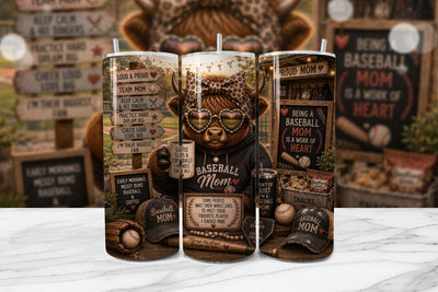 Baseball Mom Highland Cow Tumbler PNG Sublimation BijouBay 
